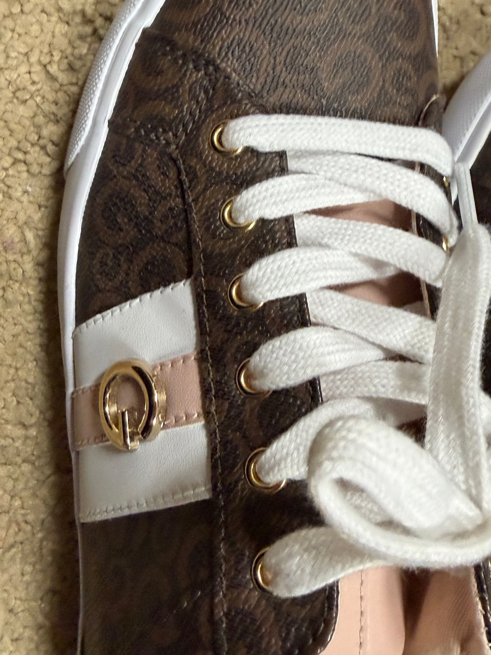 GBG Los Angeles Brown Logo-Print Sneaker with White & Pink Accents
